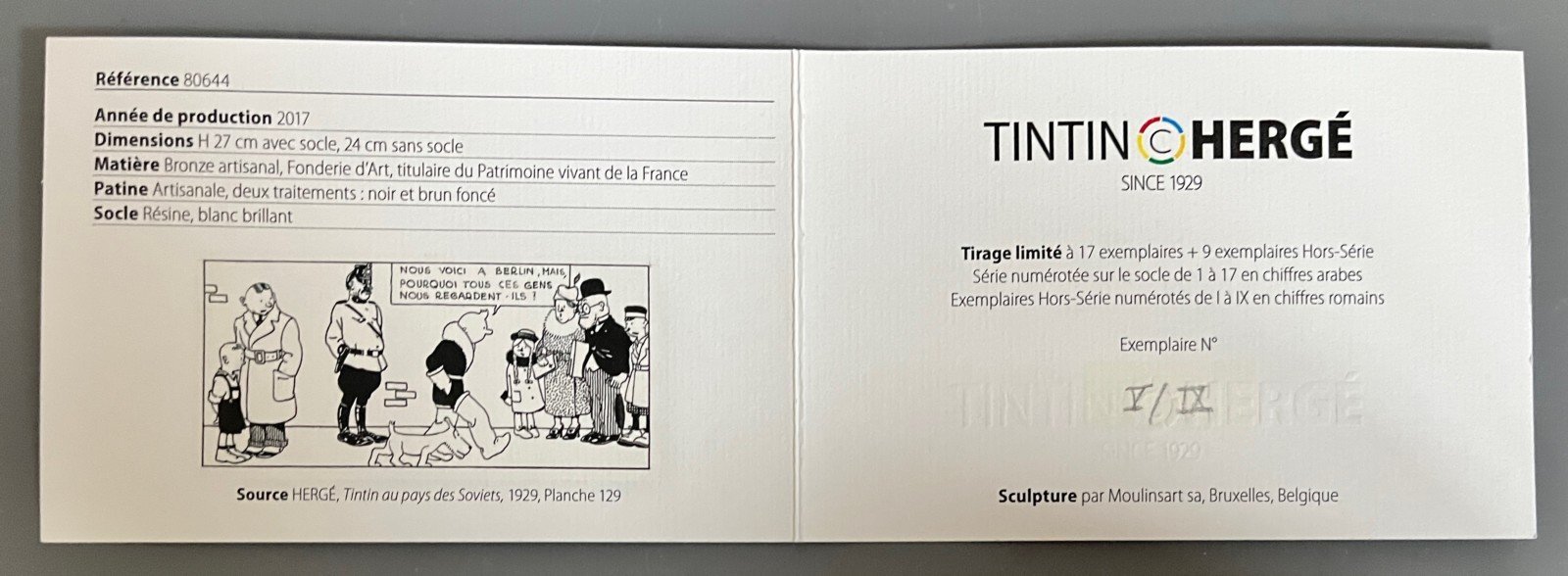 Estatua de Moulinsart/Fundición de Arte Ref. 80644 – Tintín en el país de los soviéticos – Bronce –