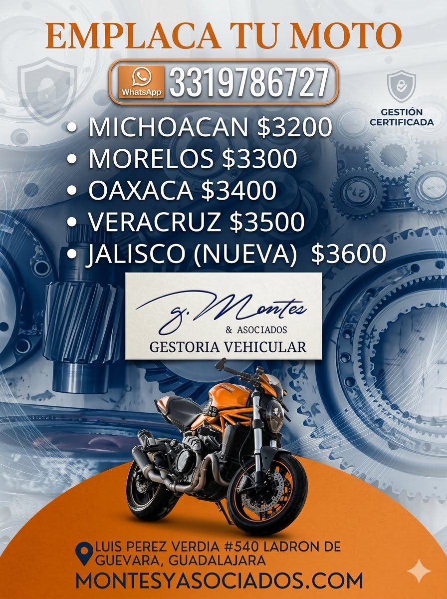 Gestoria vehicular montes y asociados placas para auto, moto, camion y remolque