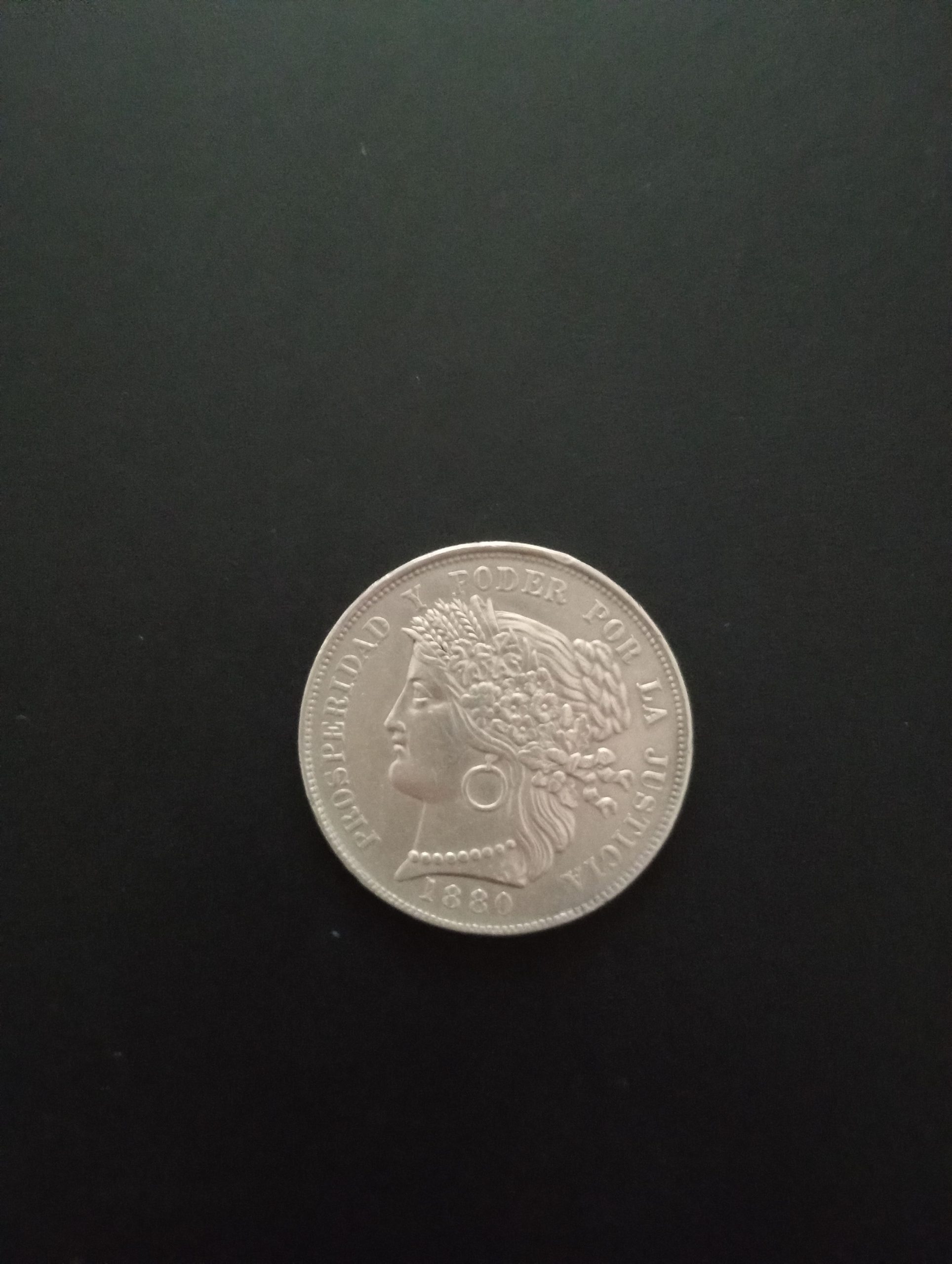 Moneda antigua 5 Pesetas Inca de Plata Perú 1880